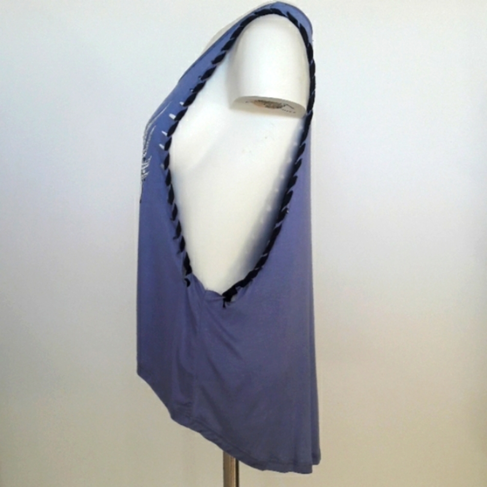 Bling Blue Purple Ripped Rhinestone Tank Top - Picture 2 of 4